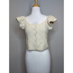 Sea New York 100% Merino Cable Knit Wool Flutter Sleeve Cardigan Womens M